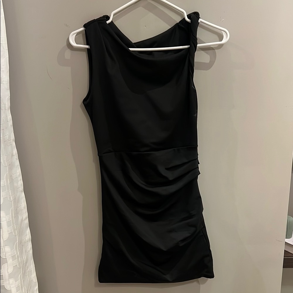 Black Ruched Cowl Neck Mini Dress